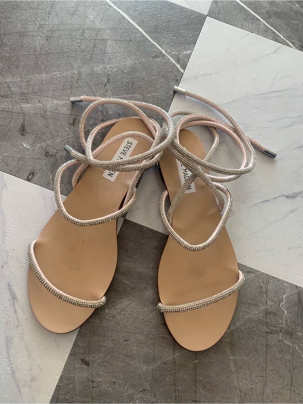 Steve Madden Nude Rhinestone Wrap Sandals
